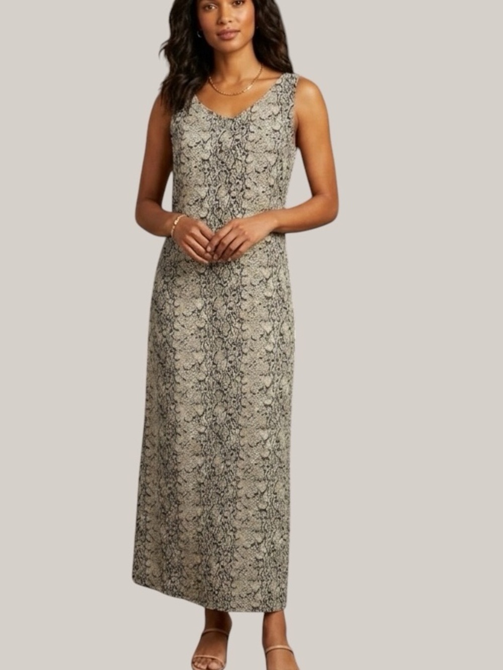 Liz Claiborne Sport Vintage 90s Black Snakeskin Print Sleeveless Maxi Dress 10P